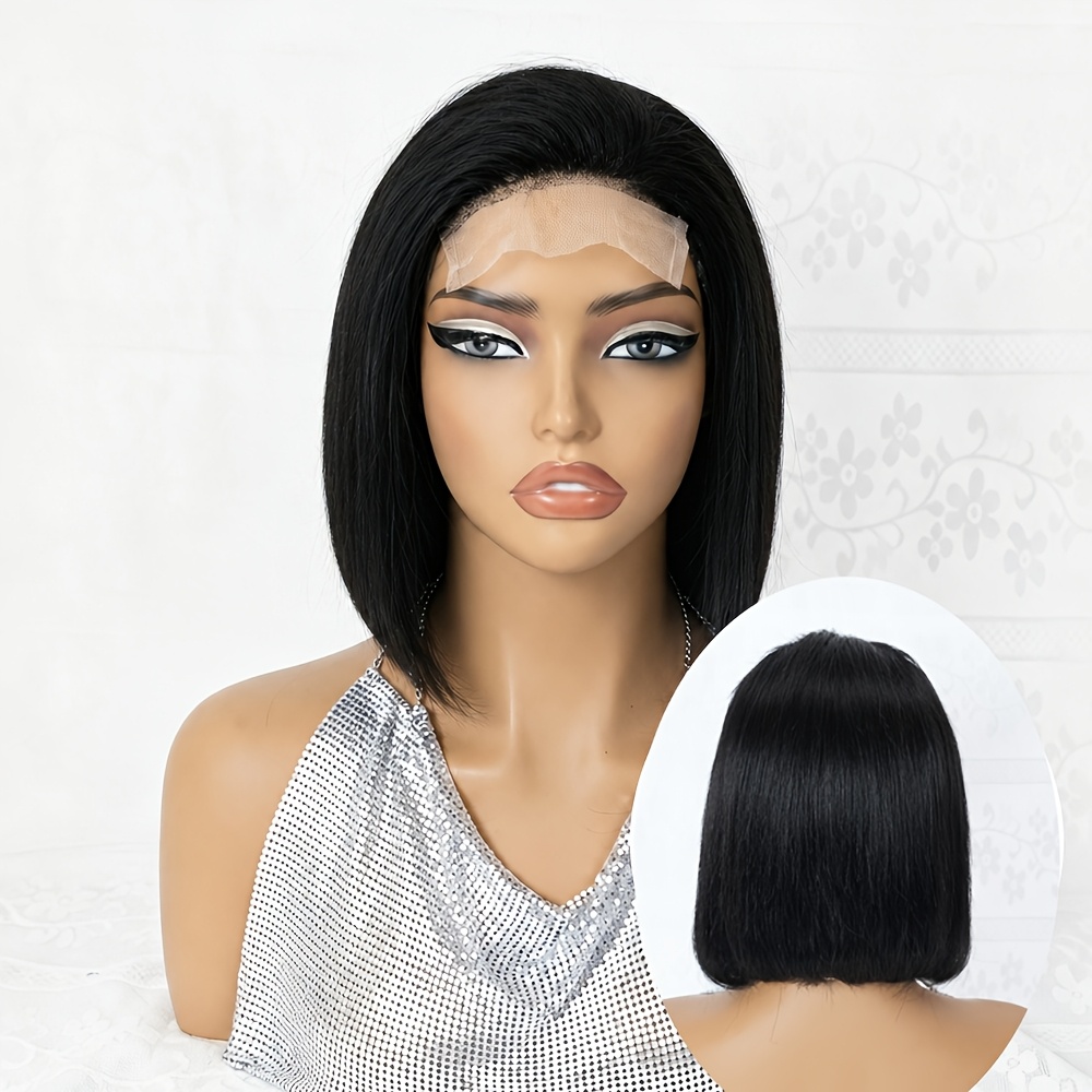 TEMU Perruque Bob Colle en Cheveux Humains USEXY pour Femme - Perruques à Dentelle Frontale 4*4 avec de Cheveux, Convient aux Débutantes, Tenue