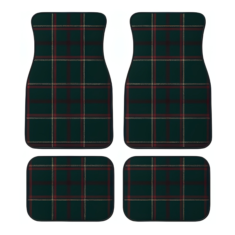 TEMU Alfombrillas antideslizantes para coche con de cuadros verdes a cuadros, un juego de alfombras para el piso y el coche, aptas para coches,