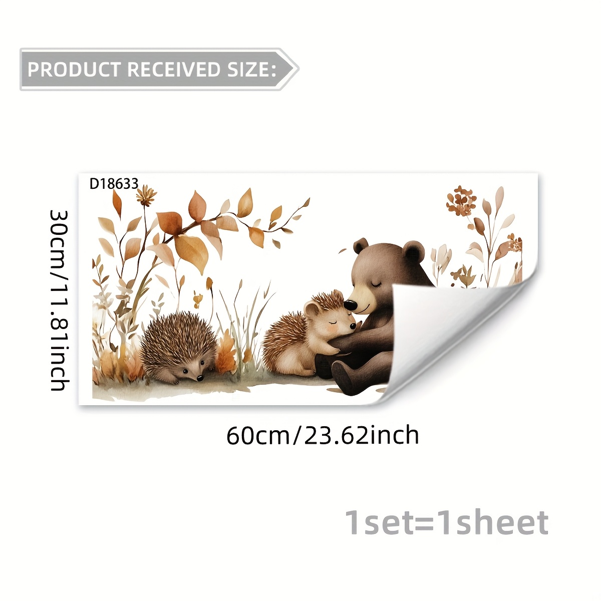 Image of Autumn Bear & Hedgehog Window Sticker - 30x60cm, Double-sided Pvc Decal With Vibrant Fall Foliage Design For Bedroom, Living Room, Bathroom, Balcony, Or Window Decor, Bear Home Decor