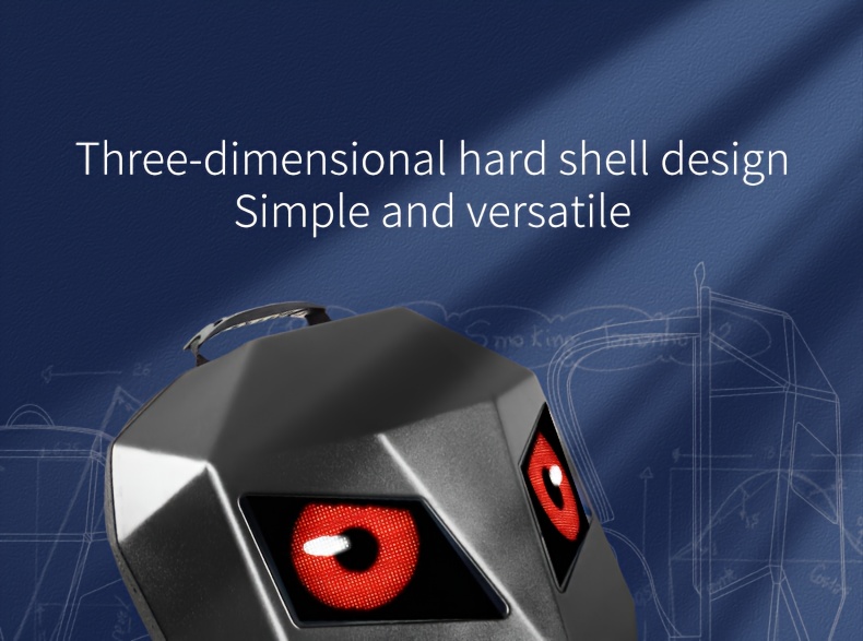 Sac à dos LED pour ordinateur portable Crelander avec yeux, sac à dos LED pour moto Chevalier de 45,72 cm avec écran couleur programmable, grand sac à casque rigide de grande capacité, sac à dos tendance pour la randonnée, le camping, le vélo et les voyages