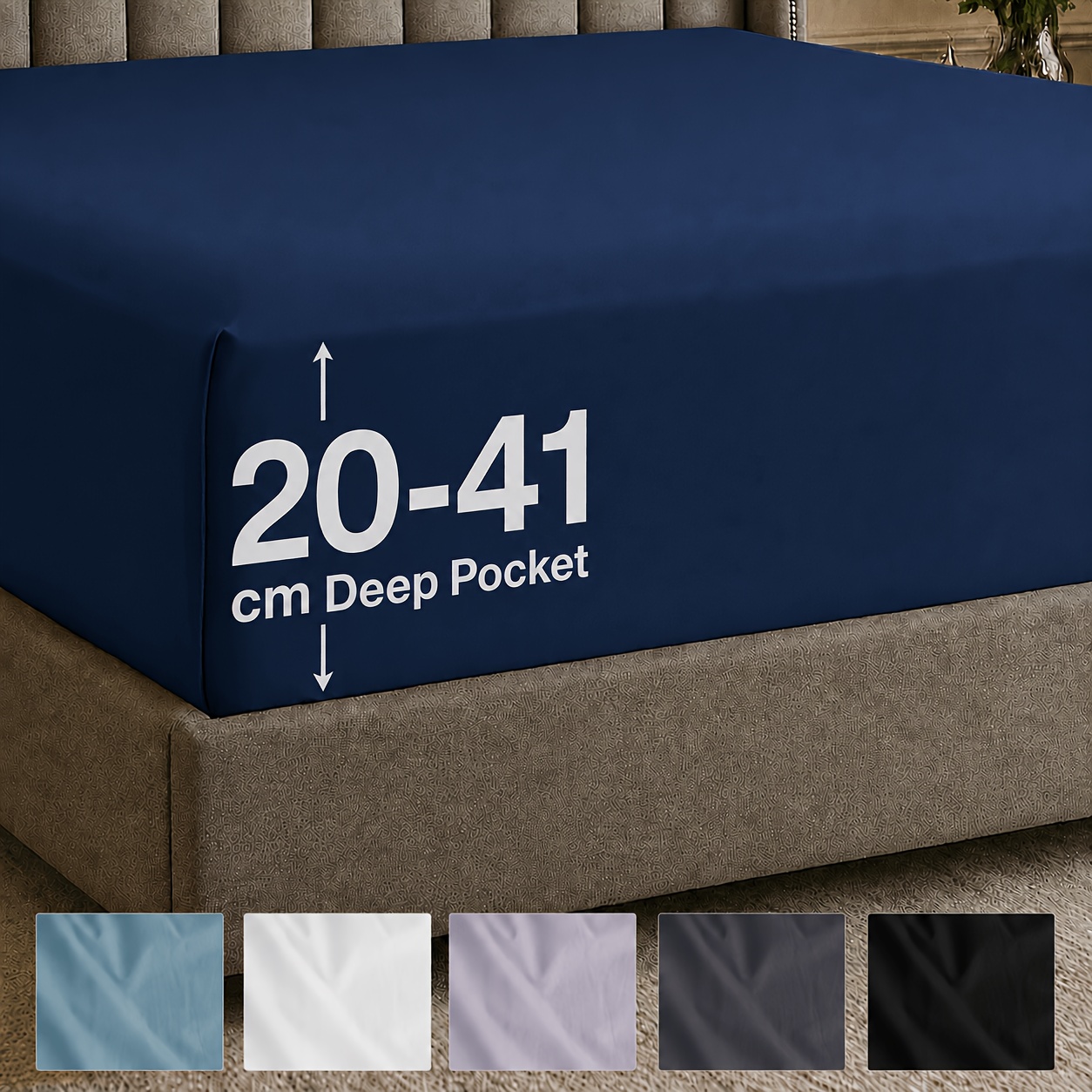 Image of 41cm Extra Deep Pocket Fitted Bed Sheet, Soft Breathable And , For Thick Mattresses And Box Spring Beds, Stretch Mattress Protector With Full , Washable Bedding For Home, Dorm, And Guest Bedroom