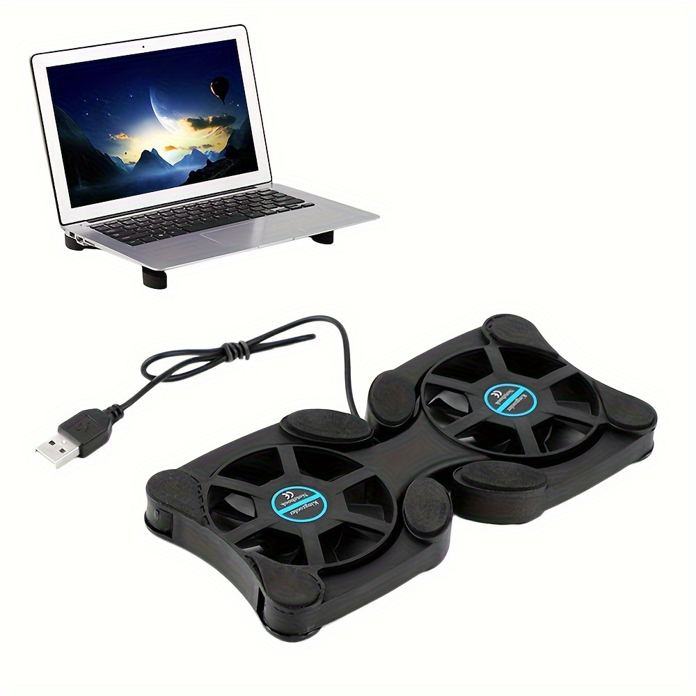 

Portable Usb Laptop Cooling Stand - Foldable Dual-fan Radiator With Non-slip Base For 7-15" Notebooks, Black