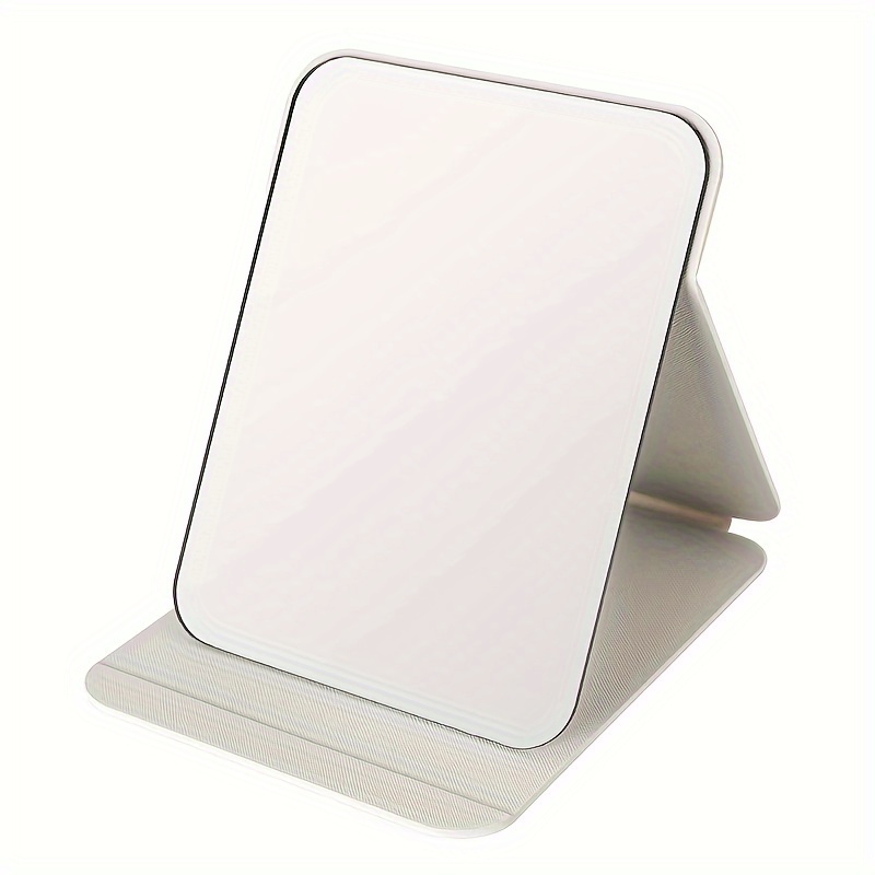 

Foldable Leather Makeup Mirror, High- Tabletop Cosmetic Mirror, Plastic Frame With Polished Glass Surface, Dresser Mount Design, Portable Vanity Mirror For Dorm & Room Decor, Travel, - No Power Needed