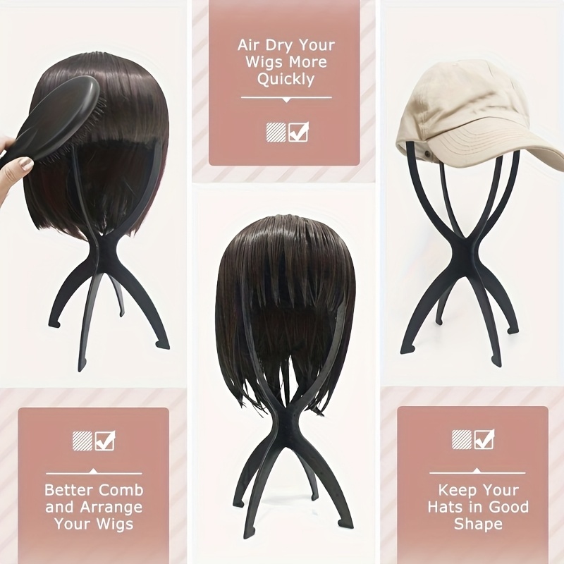 

3-pack Collapsible Wig Display Stands - , Portable Wig Holder For Air Drying, Comb & , And Hat Storage