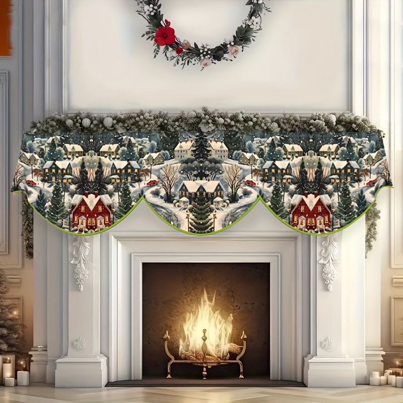 

1pc Christmas Fireplace Scarf - Cozy Holiday Decor With Scene, Polyester, 19.6"x78.7" - Living Room, Door & Window, Winter Celebrations