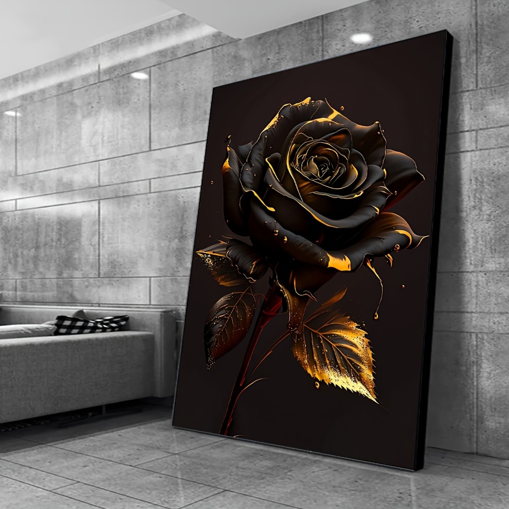 

Modern Abstract Black Rose Canvas Art Print, Vintage Floral Wall Decor, Frameless Poster For Bedroom And Living Room, 31.49x47.24 Inch - White Border, No Electricity Needed