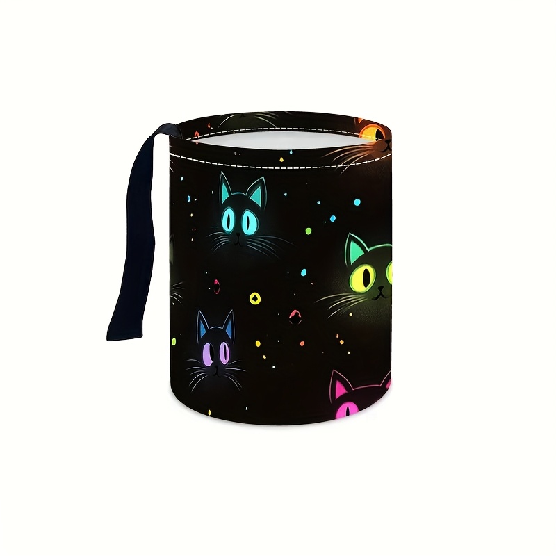 Image of A Colorful Cat Print Pattern Car Interior Trash Bin, Suitable For Kitchen Camping, Car Interior Accessories, And Car Decoration.