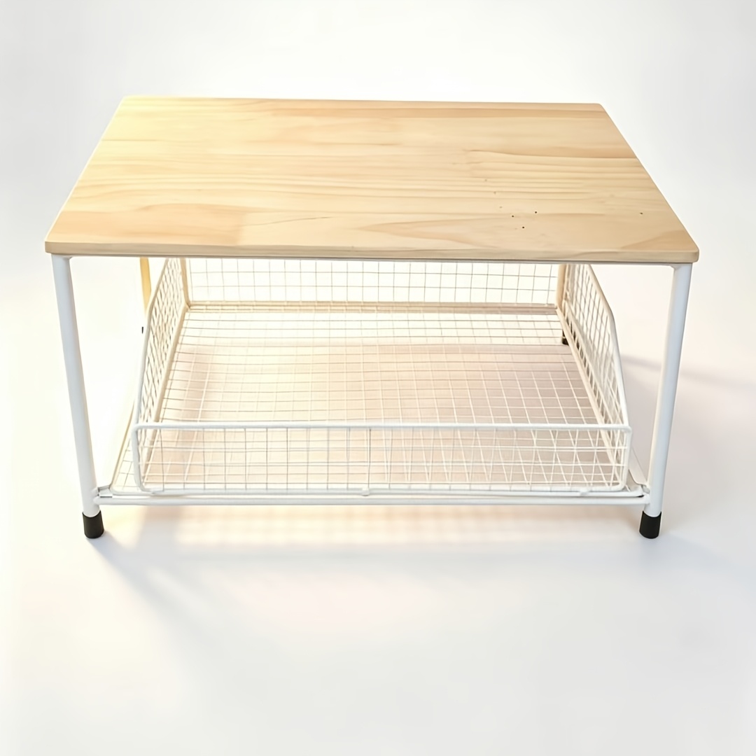 TEMU Étagère de rangement pour plan de travail de cuisine avec tiroir métallique - Organiseur coulissant en bois et métal pour cafetière, micro-ondes