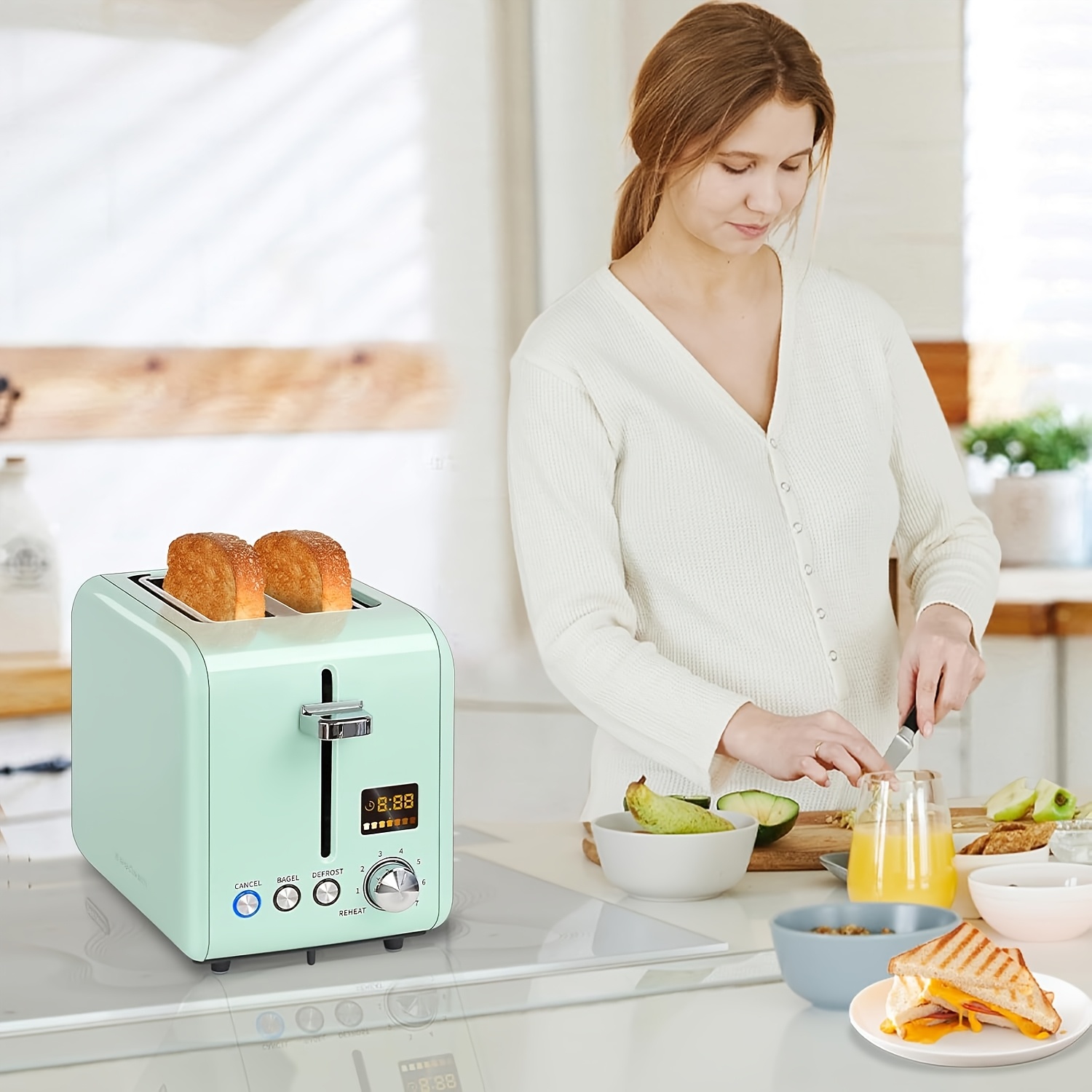 2pcs toaster color lcd screen stainless steel bread tone Temu