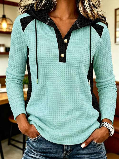 2026 autumn winter new womens waffle top hooded casual sweatshirt suitable for walking and running