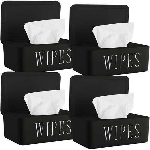 4 pack wipes dispenser refillable wipe holder with lid toilet wipes container for bathroom tissue paper storage box for home office black