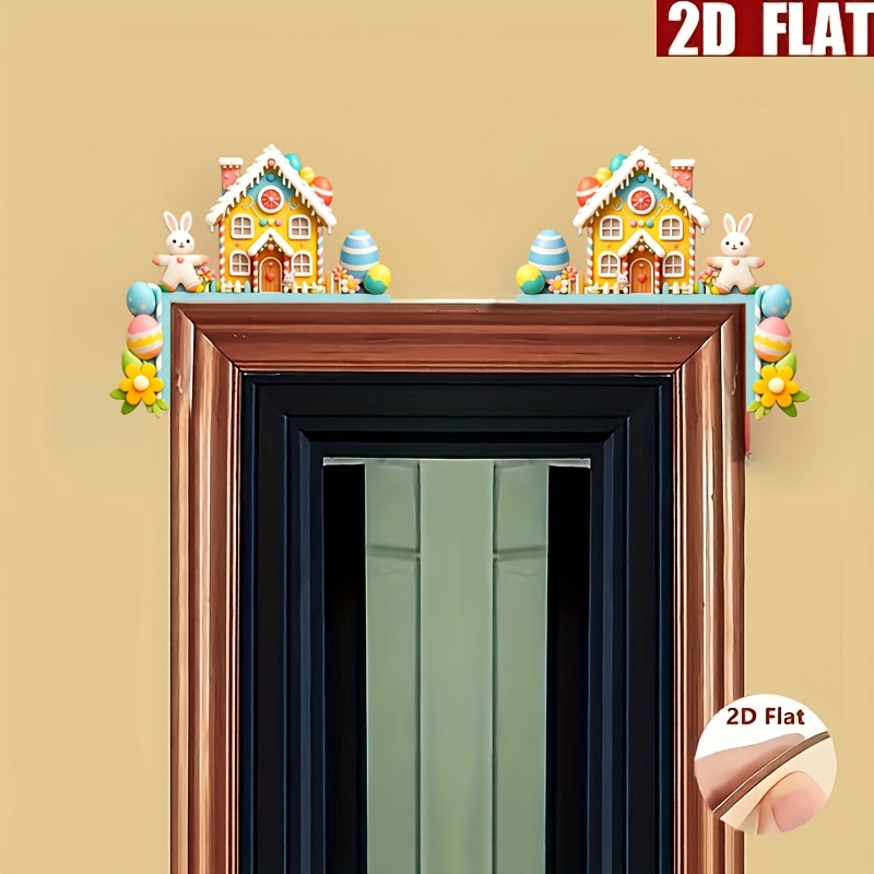 2d Flat - 2pcs Easter Bunny Door Corner Decorations. 2d Flat Wooden Holiday Ornaments Cute Rabbit Easter Decor Wooden Crafts