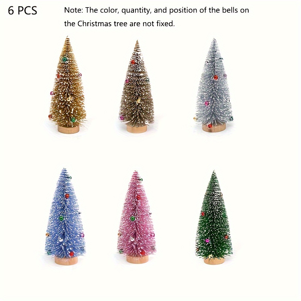 Image of Set Of 6 Small Artificial Christmas Trees Made Of Sisal, Featuring Mini Pine And Bottle Brush Designs In Colors For Festive Winter Decor