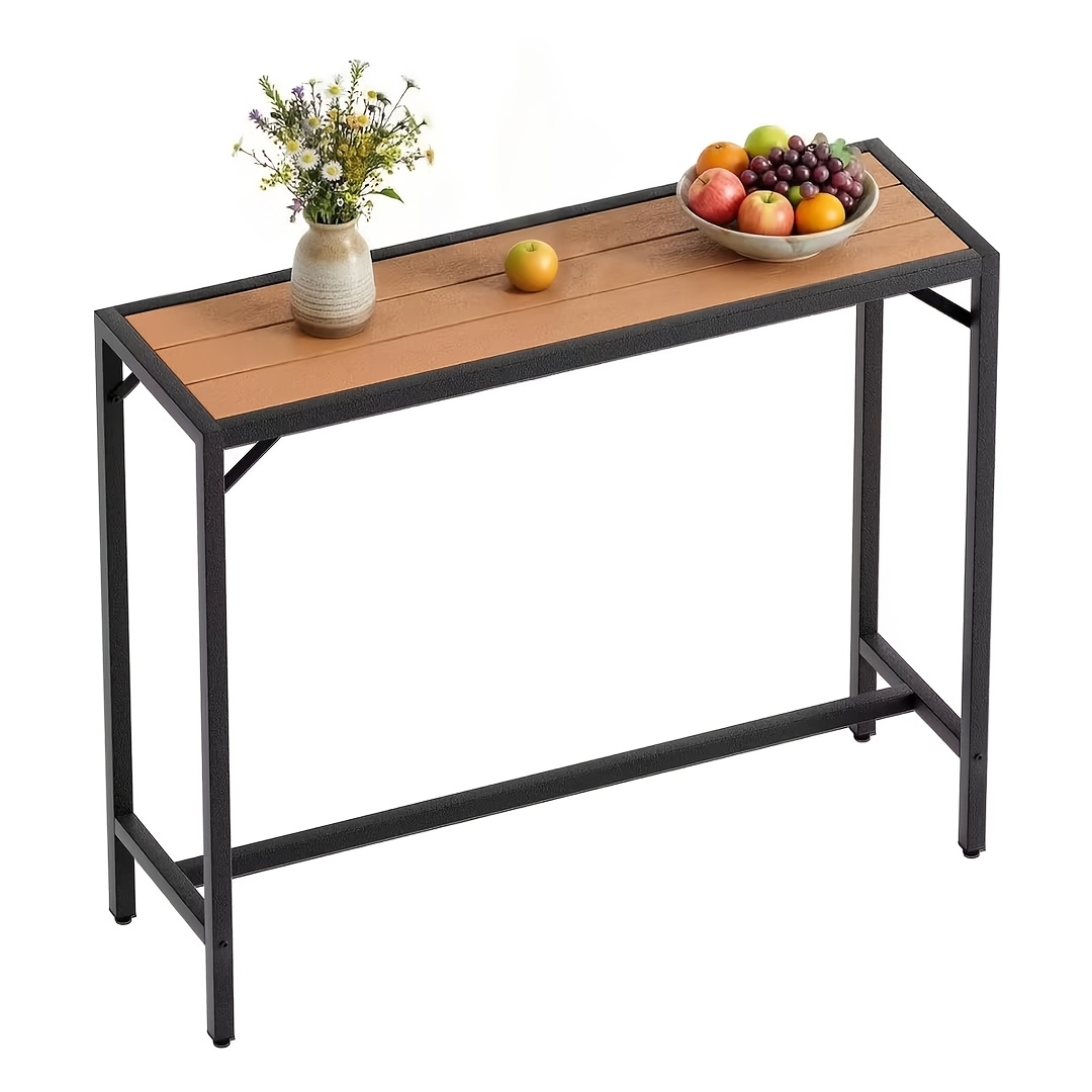 Image of Outdoor Bar Table, 120 X 38 X 98 Cm, With Adjustable Foot Pads, Rectangular Bistro Table For Kitchen And Living Room, Standing Table With Metal Frame, Garden Bar, Party Table