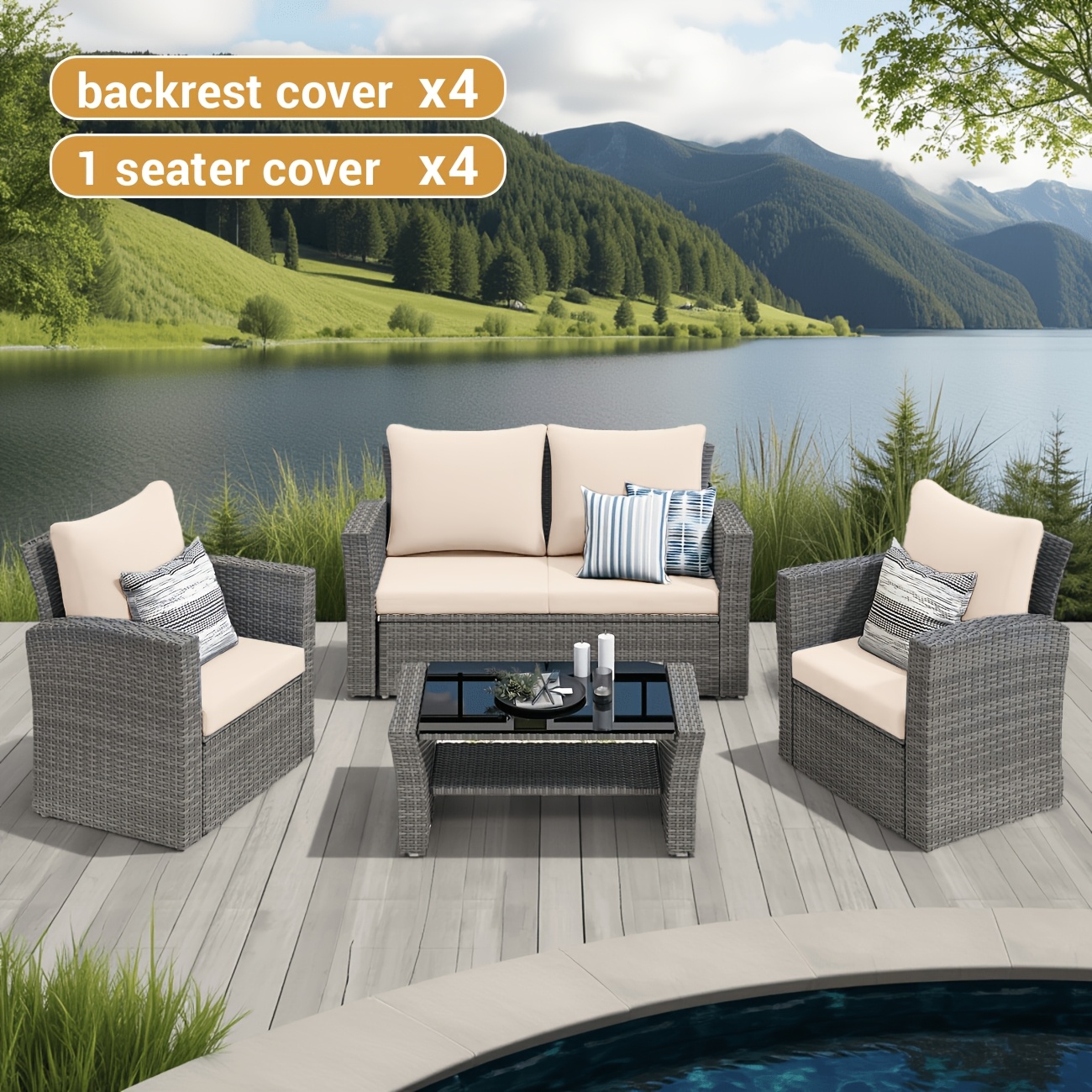 TEMU 8 pezzi Copertura per sedia da esterno elasticizzata in rattan per patio, copertura per sedia in ferro battuto, copertura per , 4 coperture per