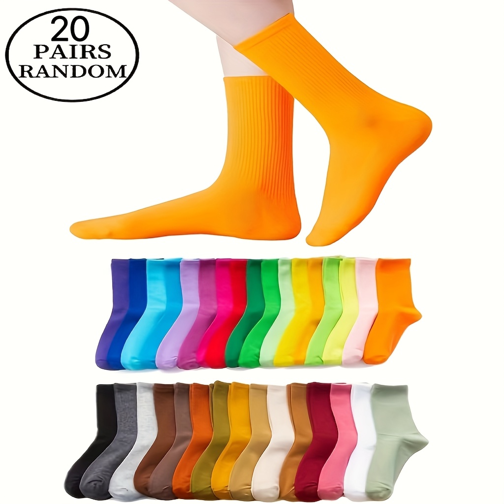 TEMU 10/20 Pairs Of Random Solid And Winter Styles, No Pattern, Outdoor S,,,, Daily Simple S, Versatile For And, Campus Daily S, Men And Women, Crew