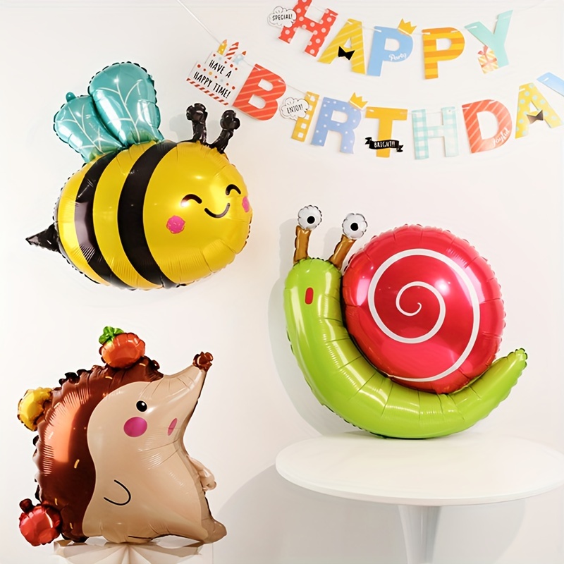 

3-pack Animal Theme Balloons Set - Bee, Hedgehog & Snail Aluminum Film Balloons For Easter, Birthday, Summer Party - Reusable Foil Balloons For Universal Holidays, Suitable For Ages 14+