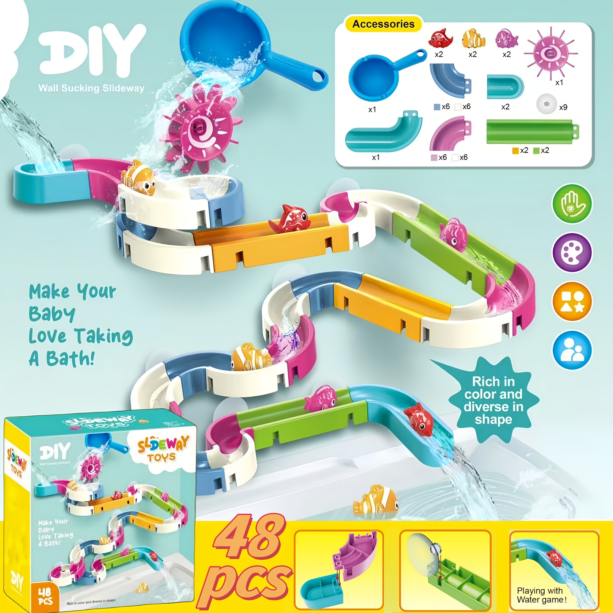 Bathtub Toys, Multi-level Slides And Interactive Tracks - Fun Play, Shower Gifts, Hand-eye Coordination Development Toys & Christmas Stocking Filling, Christmas Stocking Filling
