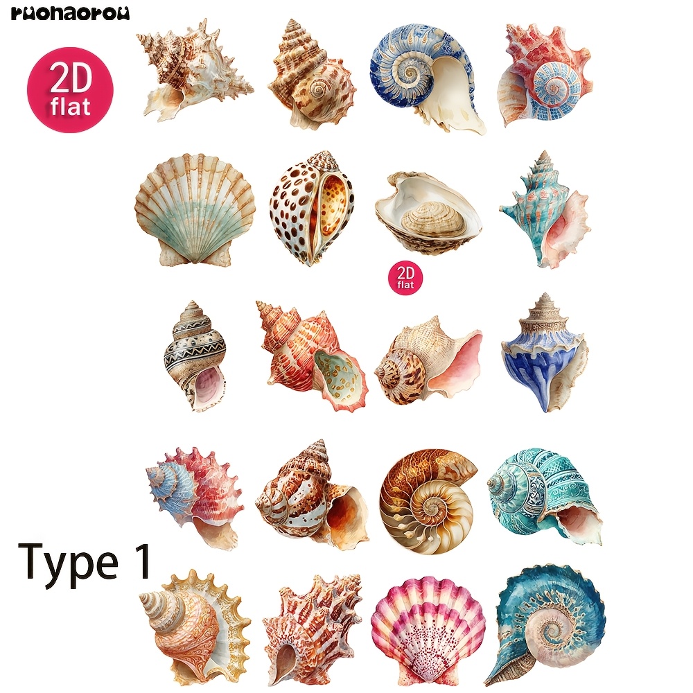 Brand Ruonaorou 2d Flat 1 Pack Vintage Ocean Seashell Conch Girl's Stickers Decoration 2d Flat Diy Cut-out Book Journal Photo Album Stationery