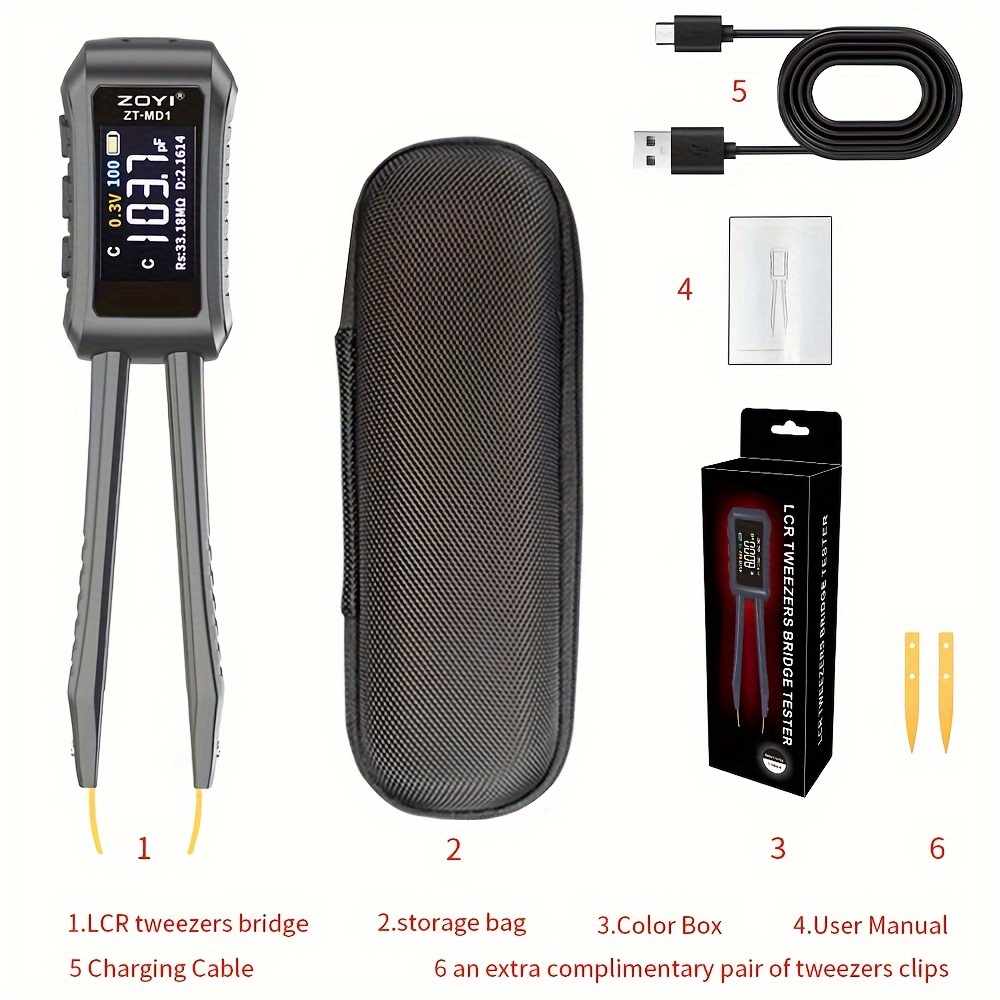 

Zoyi Zt-md1 Lcr Smd Esr Auto Tester Resistance Inductance Test Measurement