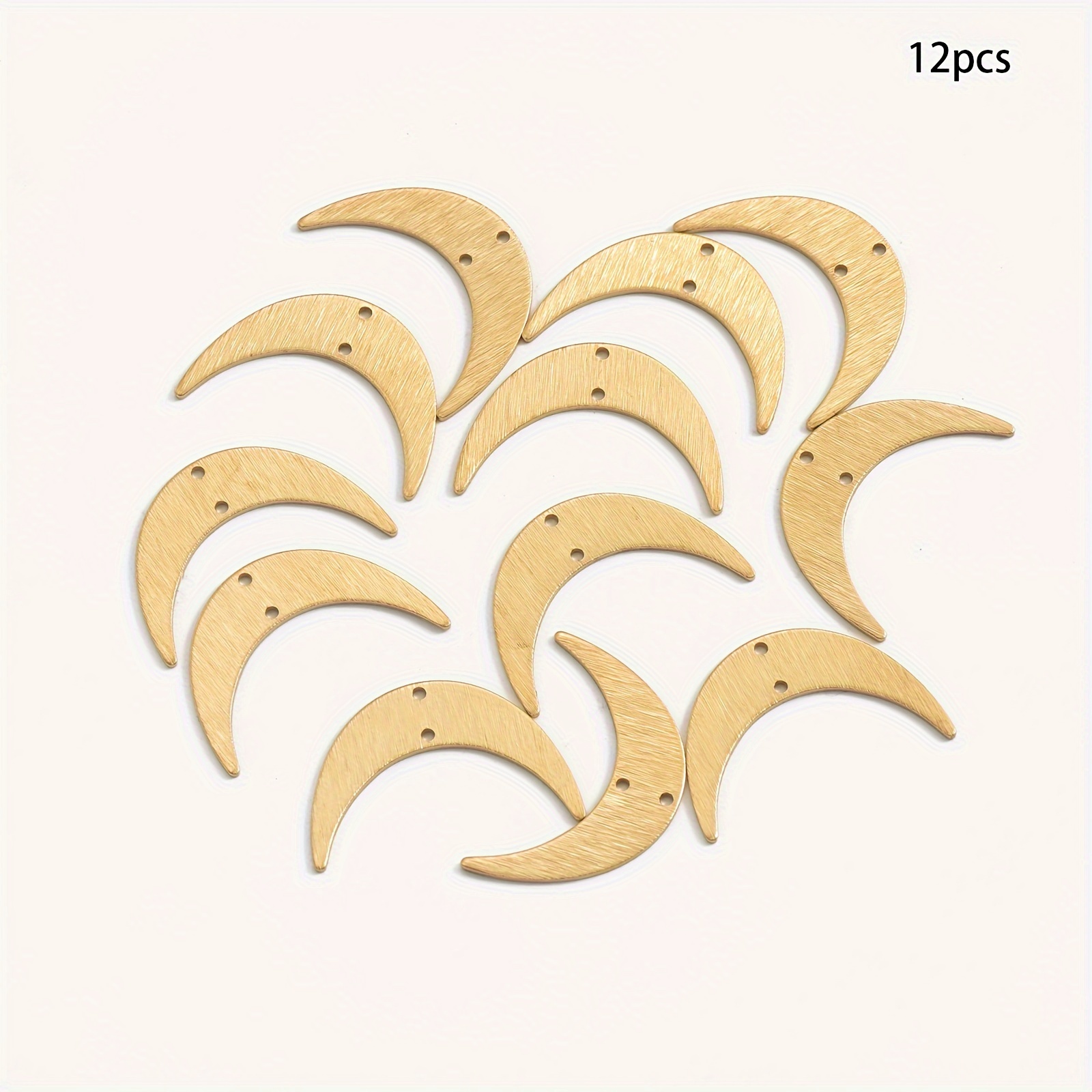 12pcs Brass Natural Brushed Finish Double Hole Moon Pendant Charms For Making Accessories