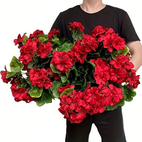 12 pack uv resistant geranium vibrant red synthetic flowers ideal for indoor and outdoor decoration suitable for garden patio street courtyard centerpiece decor pot not included
