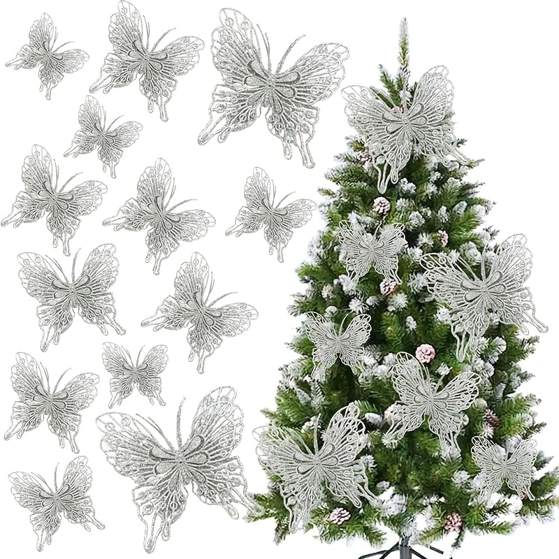 TEMU 20 adornos navideños de mariposas huecas con , decoraciones colgantes de mariposas con multicolor, adicionales de decoración navideña para árbol