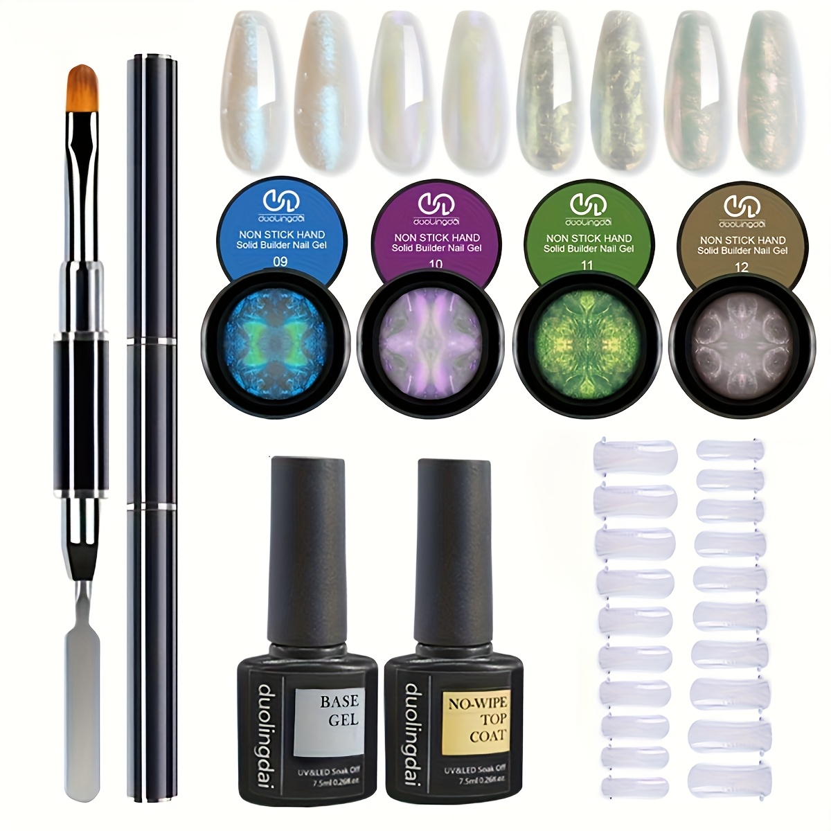 TEMU A Kit Of Solid Builder Gel Featuring 4 Non-sticky Colors For Nails, Including Iridescent Pink And Clear 3d Sculpting Gel, Along With A Carving Pen, Flower Molds, And Polish For Supplies
