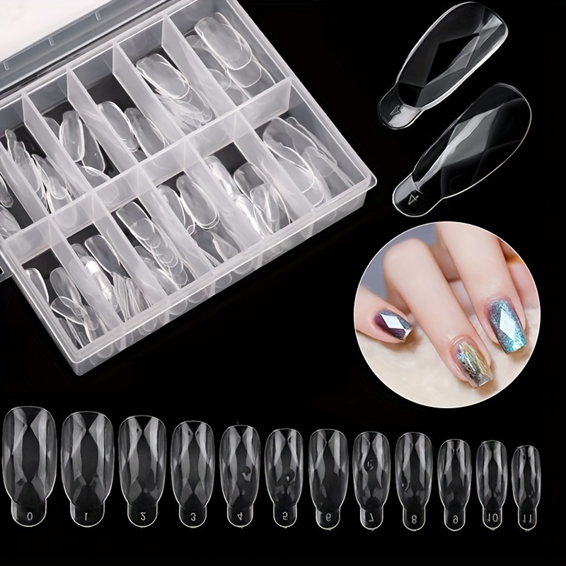 

120 Pcs Clear Dual Nail System Forms, Uv Gel Acrylic Nail Mold, Diamond Shaped False Nail Tips, 12 Sizes, Full Cover Artificial Nail Extensions, Unscented