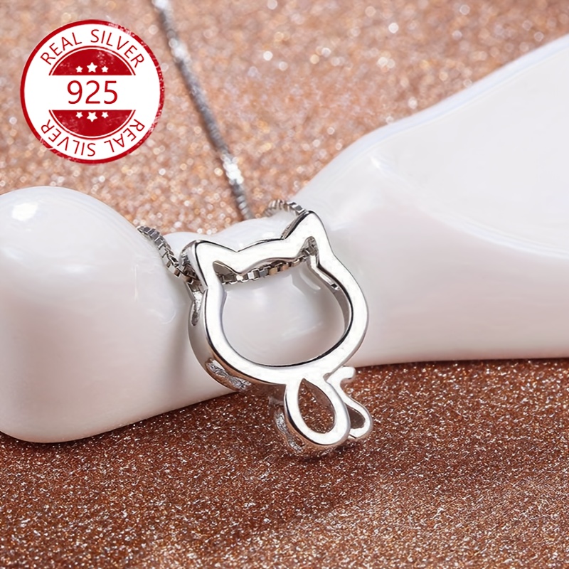 

1pc Elegant Cute Cat Pendant Necklace For Women, 925 Sterling Silver Hypoallergenic, Clavicle Chain, Perfect Gift For Girlfriend On Valentine's Day And Birthdays, Necklace For Cat