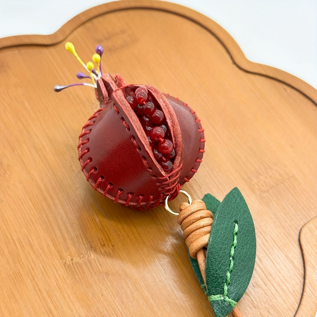 TEMU New In Stock Pu Leather Handmade Decorative Accessories, Grapefruit Keychain Ornament For Bags