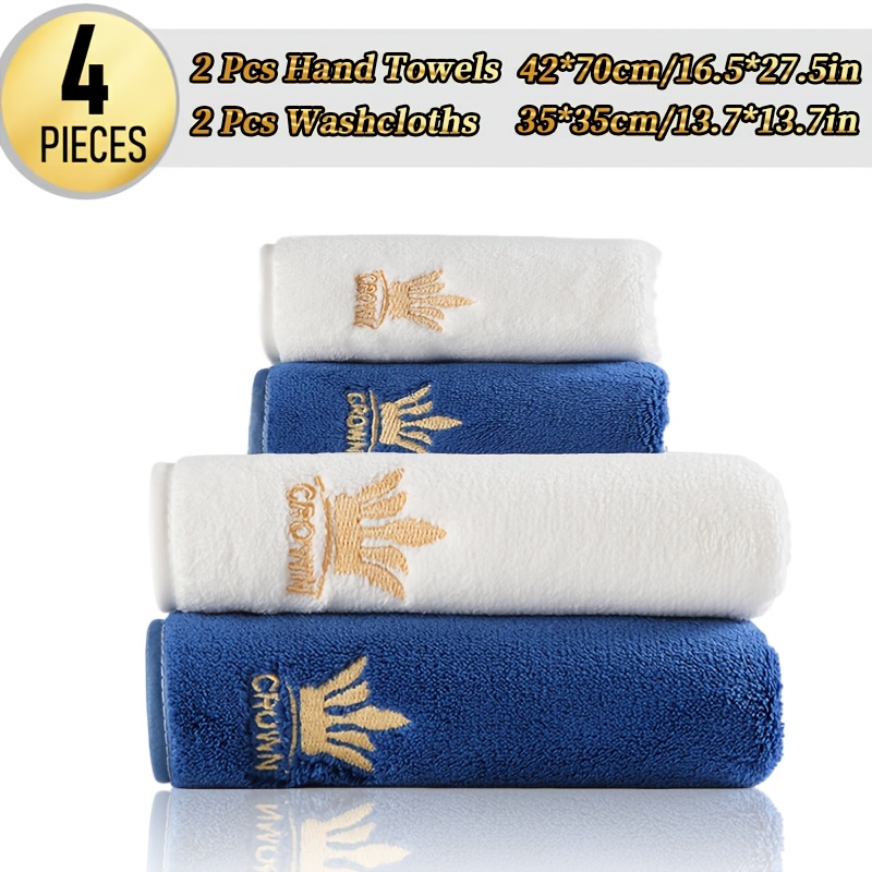 TEMU Set asciugamani ricamati con corona, 2 asciugamani (42X70 cm) e 2 panni (35X35 cm), super morbidi, assorbenti e ad asciugatura rapida, , qualit�
