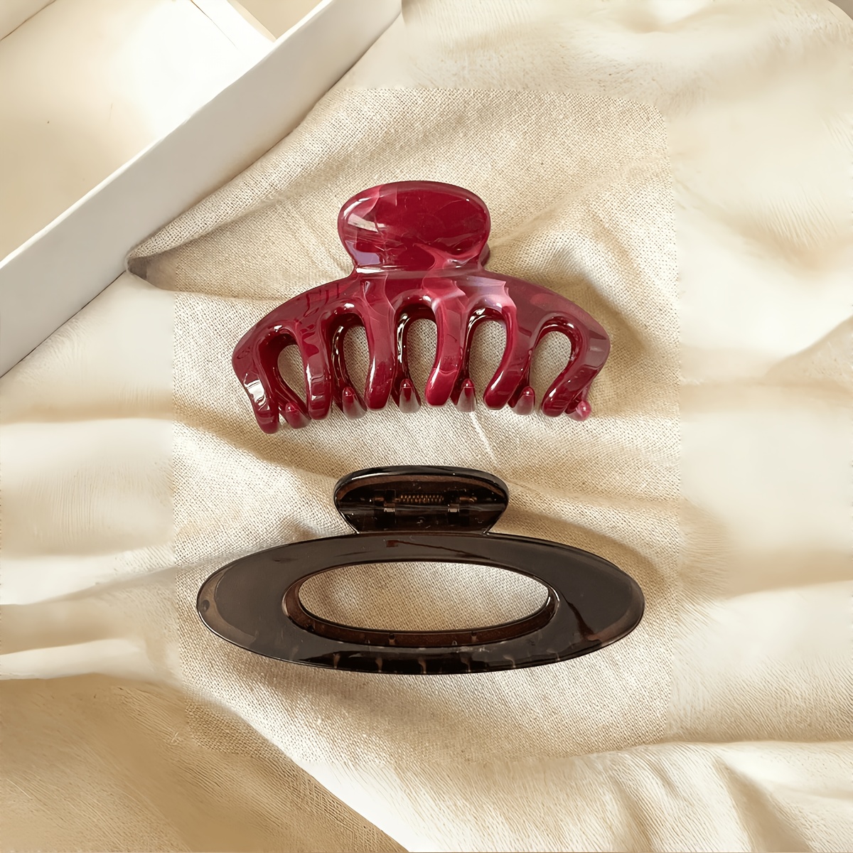 TEMU 2pcs Oversized Glossy Lightweight Plastic Hair Claws For And Brown. Stylish, Multi-functional, Elegant Minimalist Solid-color Hair Accessories,