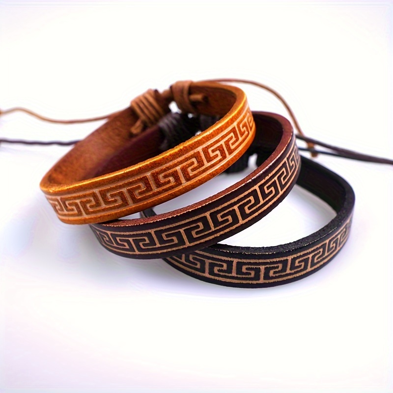 

Genuine Leather Embossed Wide Golden Burgundy Greek Key Jacquard Trim Embroidered Ribbon Woven Border Banding Trims 16062 Bracelet