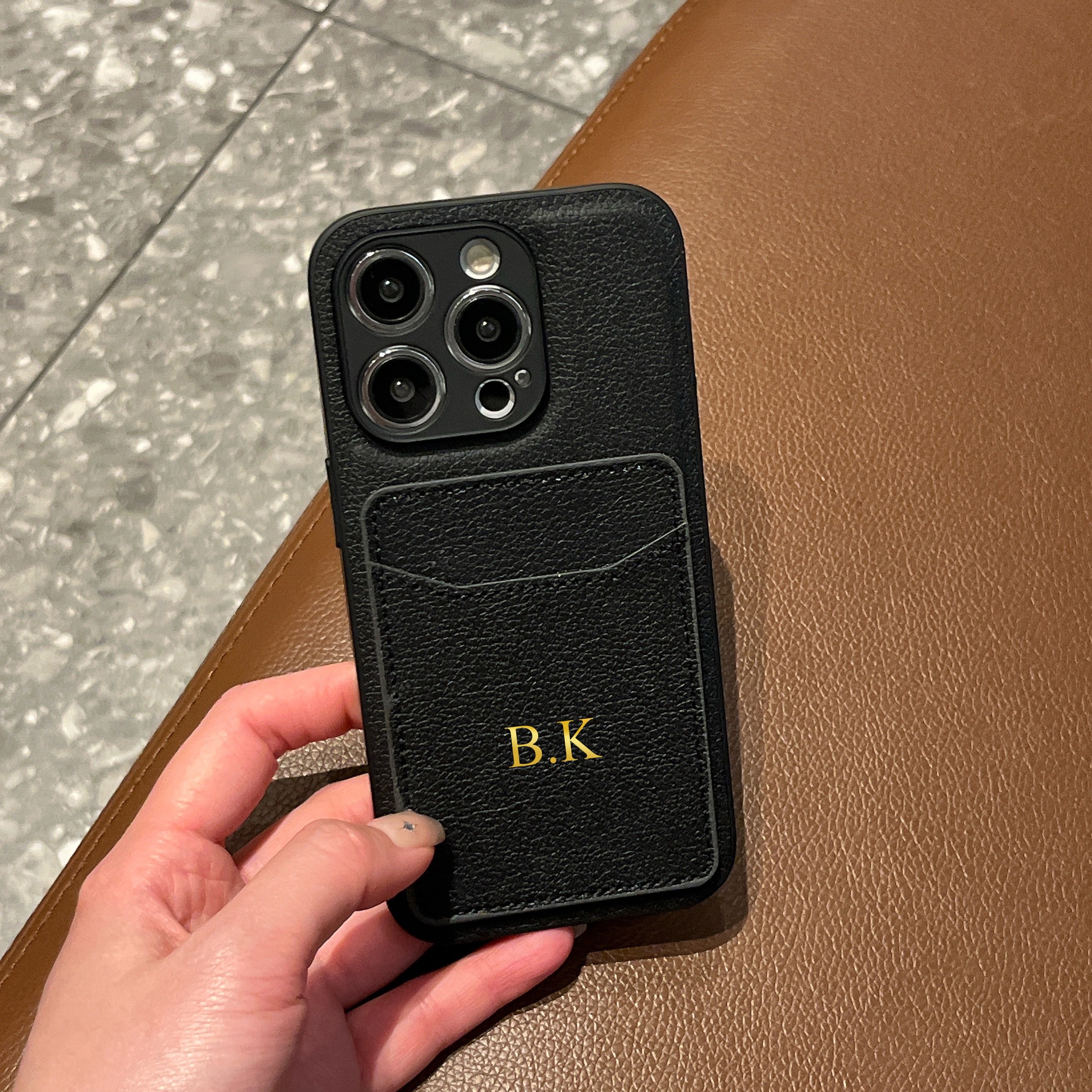 TEMU Phone Case - Personalized Customizable Initials Name Phone Case For Iphone 17 16 15 14 13 12 11 Pro Max Luxury Soft Faux Leather Card Slot Hot