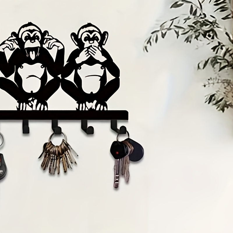 

Monkeys Metal Wall Art With Key Hook - , Suitable For Jackets, Hats, Towels, Natural Modern Wall Decorations