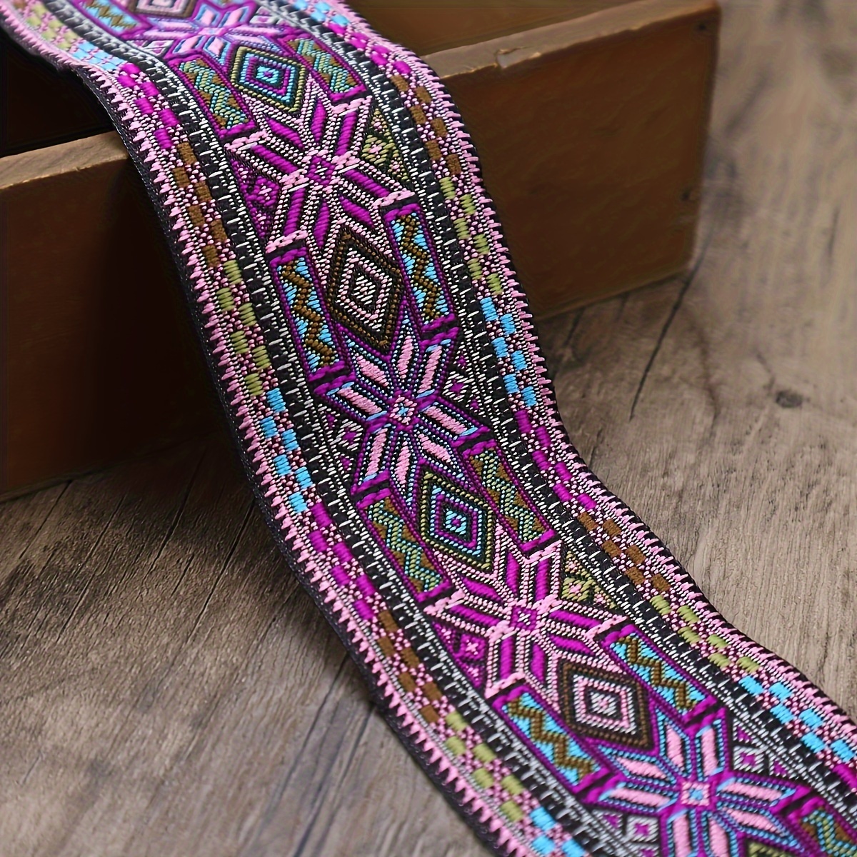 Image of Elegant Purple Embroidered Jacquard Lace Trim, 1 Yard X 1.9 Inch - Nylon Woven Ribbon For Sewing, Crafts, Bags & Costumes