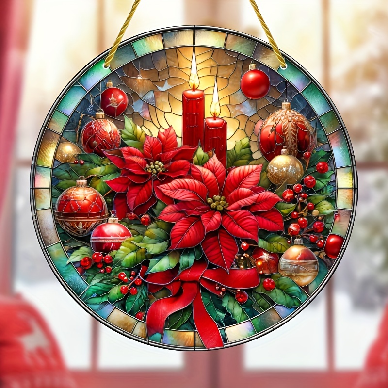 

Poinsettia Suncatcher - 8"x8" Acrylic Stained Glass Window Hanging, Perfect For Christmas Indoor & Outdoor Decor, Porch, Garden, Bedroom, Office - Ideal Gift For Friends & Family