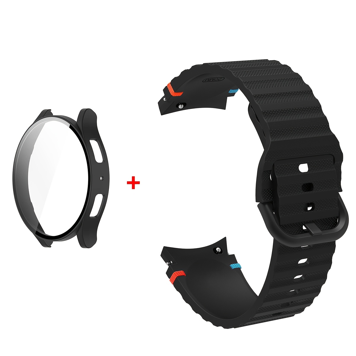 Image of Silicone Watch Band And Protective Case For Galaxy Watch 7 Fe 6 5 4 (44mm/40mm), Durable Sport Strap Wavy Design, Anti-fall, Scratch-resistant Protective Tempered Glass Case, For Ideal Gift