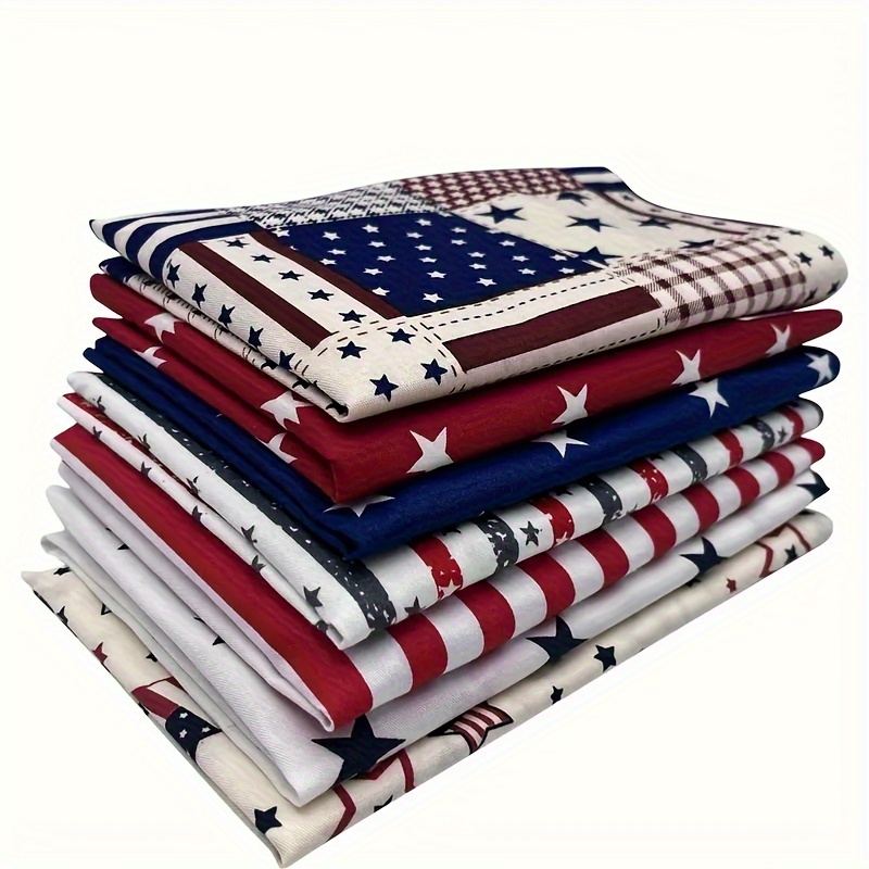 

7pcs/set Patriotic Large Cotton Coat 9.8 X 9.8 Inches Stars And Stripesfabric Independence Day July 4th American Flag Print Quilt, Star Stripeshand Quilted