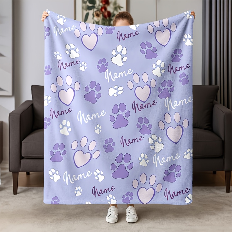Personalized Pet Blanket with Custom Name, Paw Print Pattern