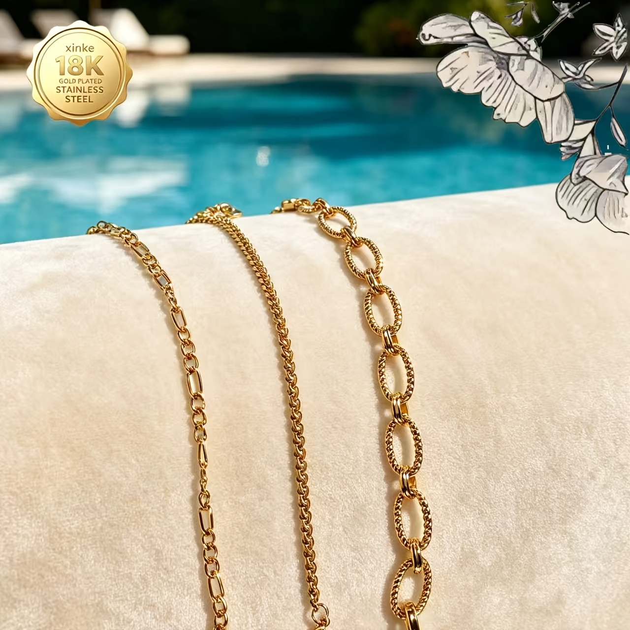 3pcs Set - 18K Plated Unisex Elegant Simple Bracelets