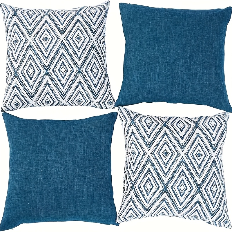 TEMU 4pcs Diamond Check Navy Blue Decorative Pillowcase, Suitable For Sofa Cushion, Pillowcase 45*45cm, Suitable For Sofa, Living Room, Yard, Car