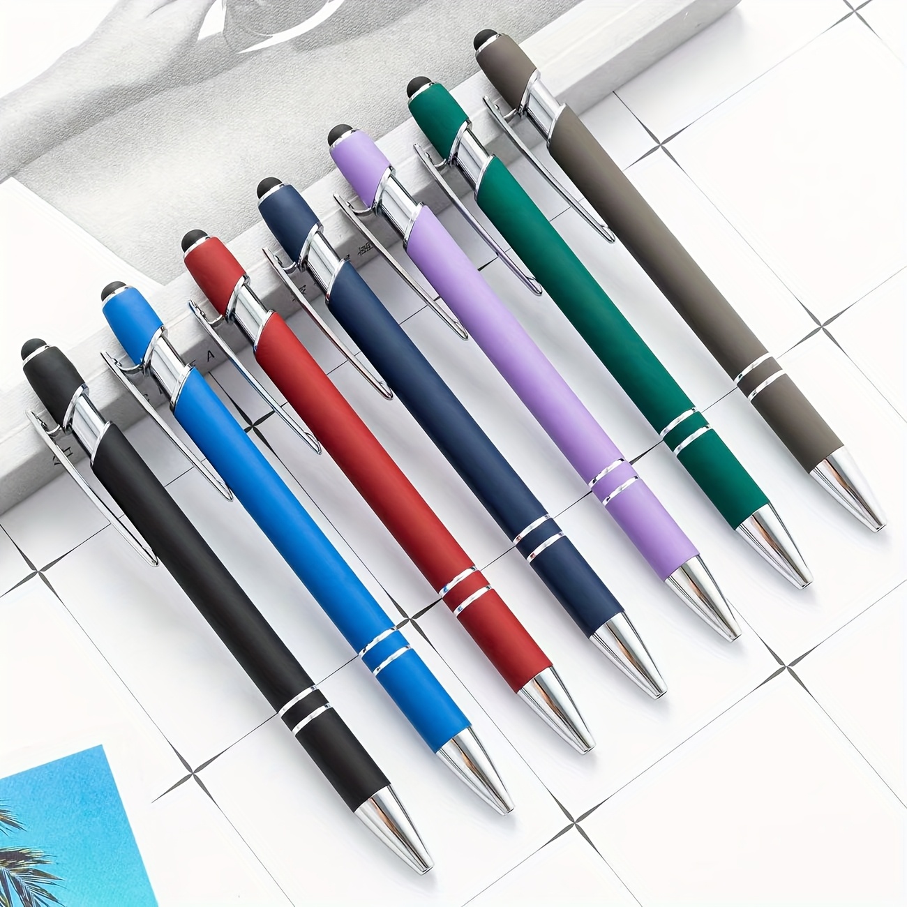 

5-pack Retractable Metal Ballpoint Pens With Stylus Tip - Medium Point, Smooth Writing, Non-slip Grip, Compatible With Touch Screens - Ideal For Daily Use, Age 14+