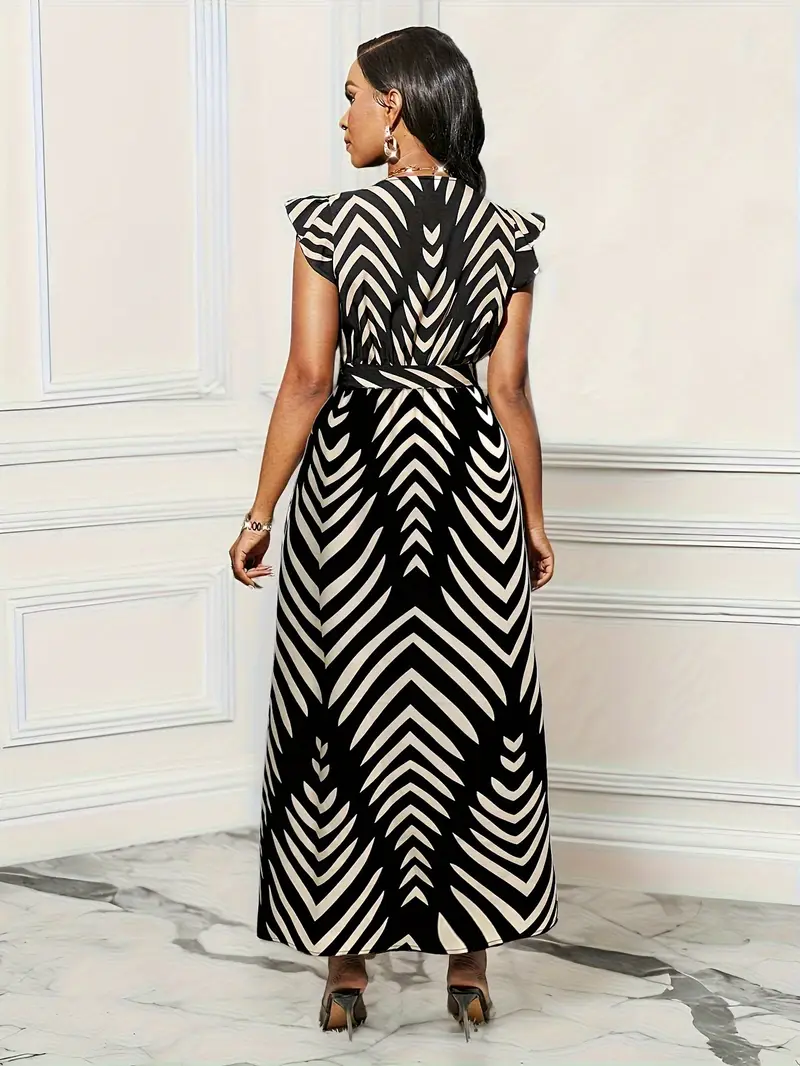 elegant womens v neck striped midi dress waist tie short - Temu Mauritius elegant womens v neck striped midi dress waist tie short - Temu Mauritius