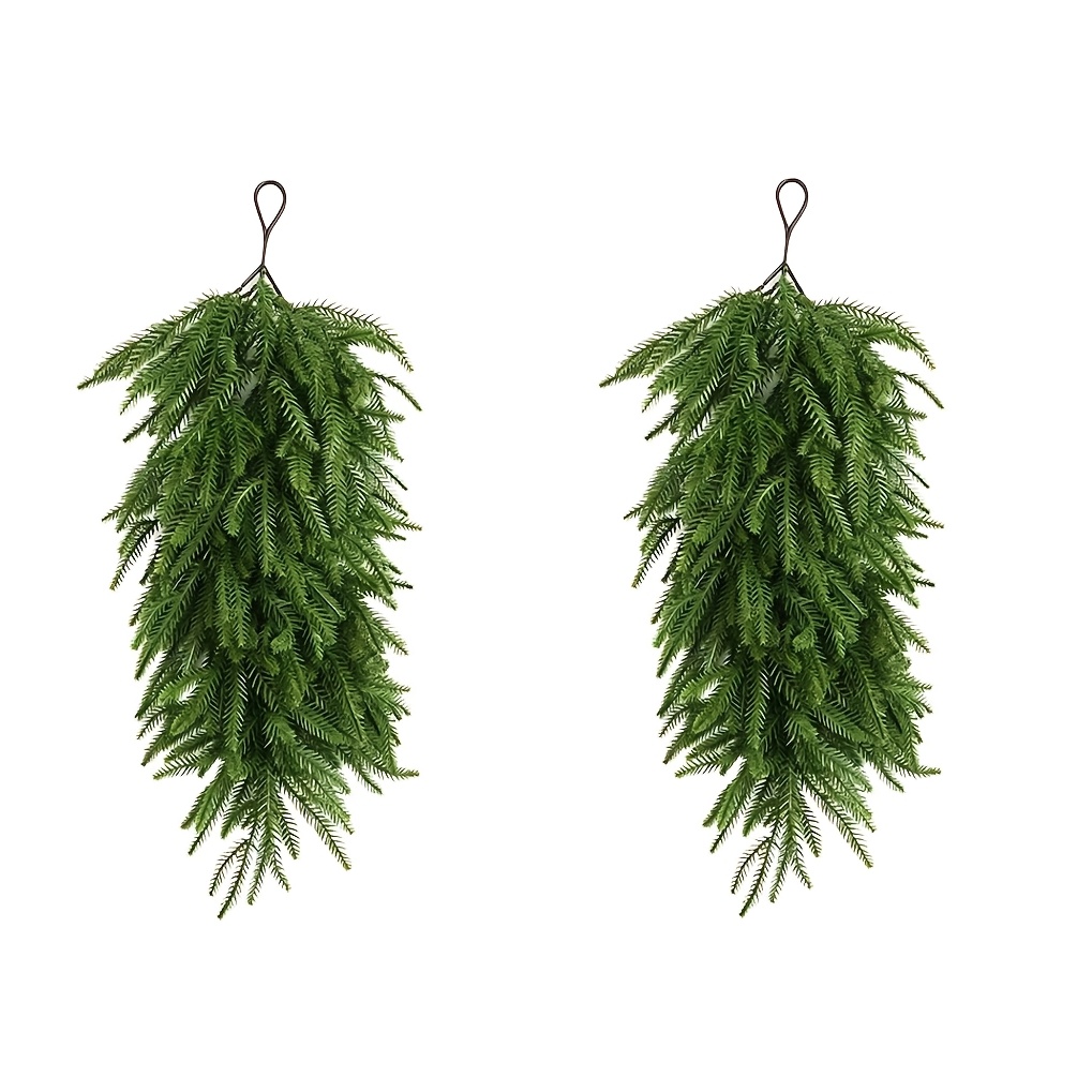 TEMU 2 guirlandes de Noël de , guirlande de porte artificielle de avec aiguilles de pin de Norfolk, couronne de guirlande de verdure artificielle de