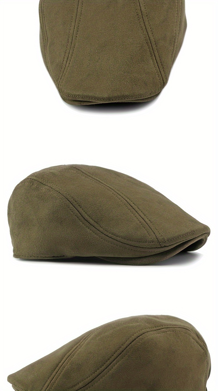 [Elegant Cap] Classic Beret Hat in Brown, Black, Olive Green, and Dark Gray - Elegant British Style, 100% Polyester, PVC-Coated for Durability, Hand or Dry Clean Only - Perfect for Spring & Autumn, Adjustable Hat