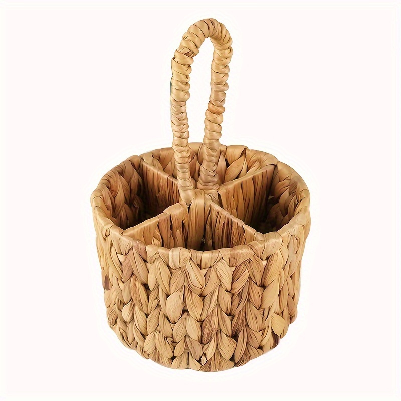 Rustic Wicker Storage Basket With Handles - 4-compartment Organizer For Utensils, Pens & Sundries, Baskets, Bins & Containers For Home Organization