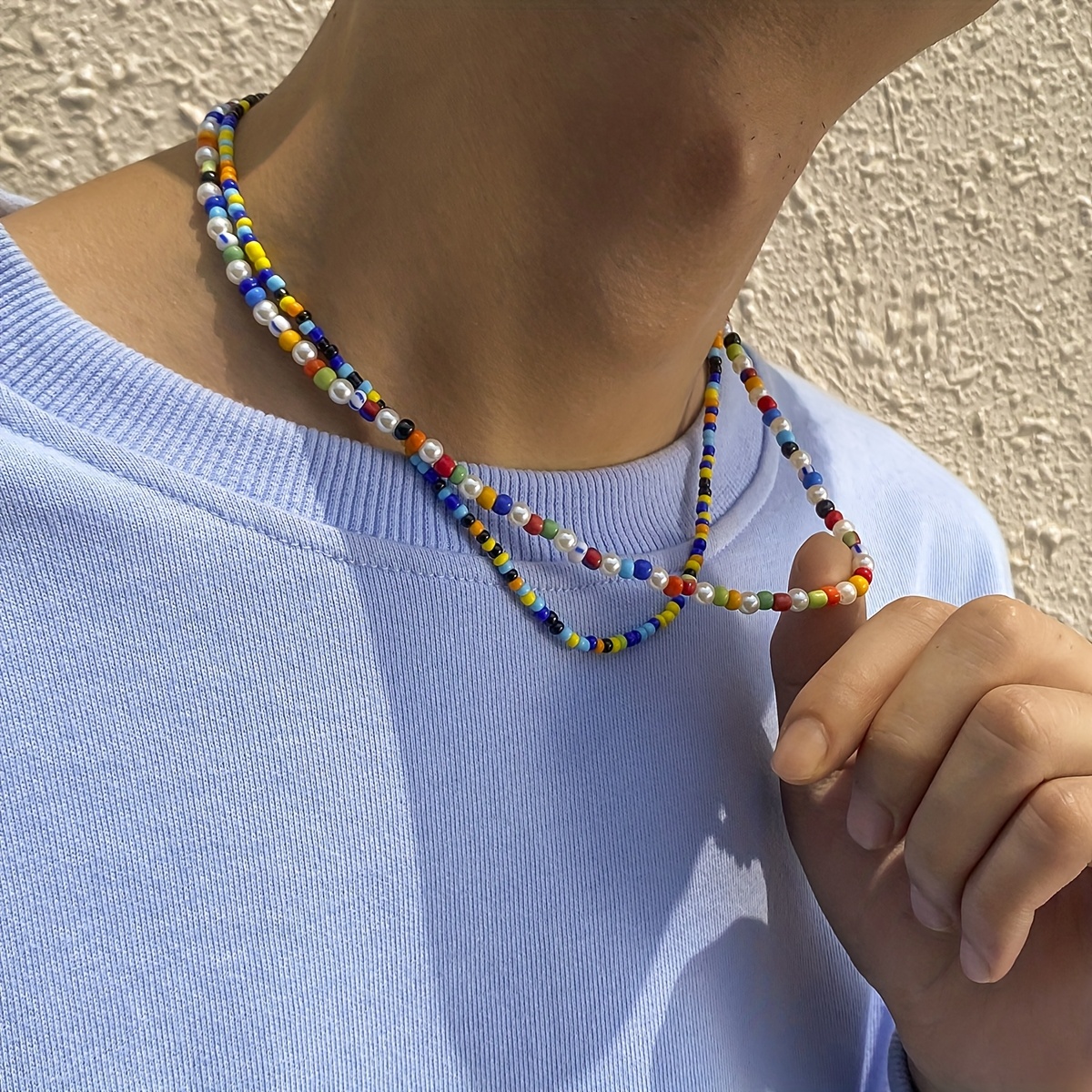 Collana a perline colorate stile bohemian da uomo - Catena a perline multicolore vibrante con accenti verdi e blu, perfetta per occasioni casuali, feste e vacanze, accessorio quotidiano|Collana bohemian|Catena a perline colorate, collana a perline
