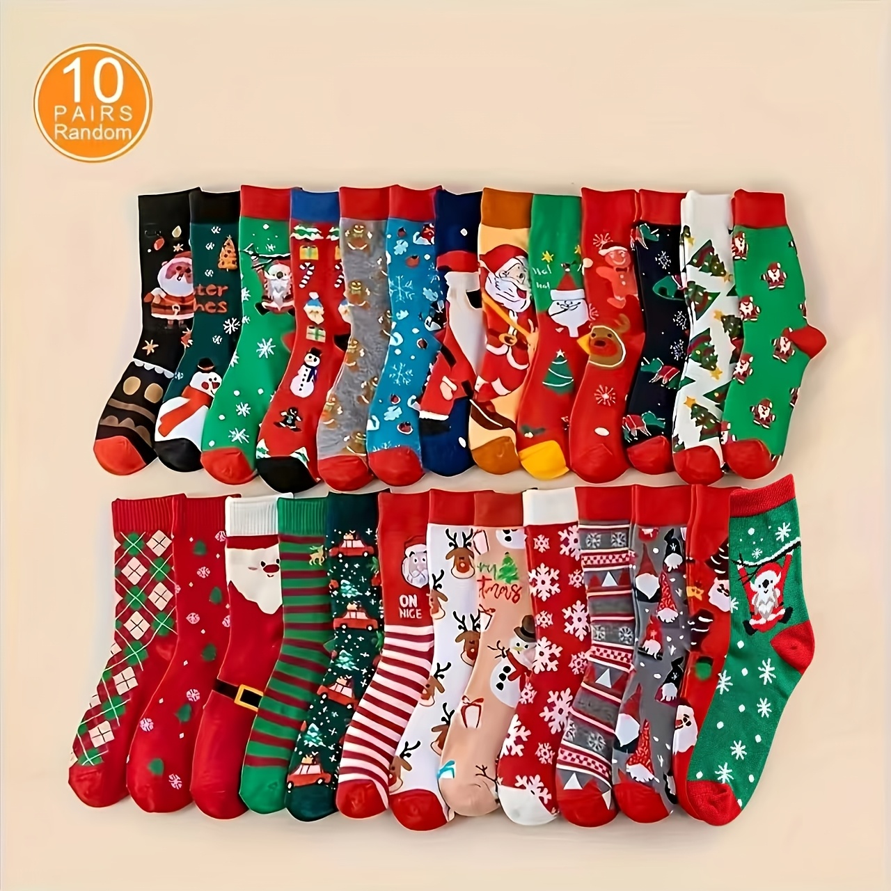 10-mixed Random Colors Christmas Cartoon Mid-calf Socks Soft Comfortable Socks